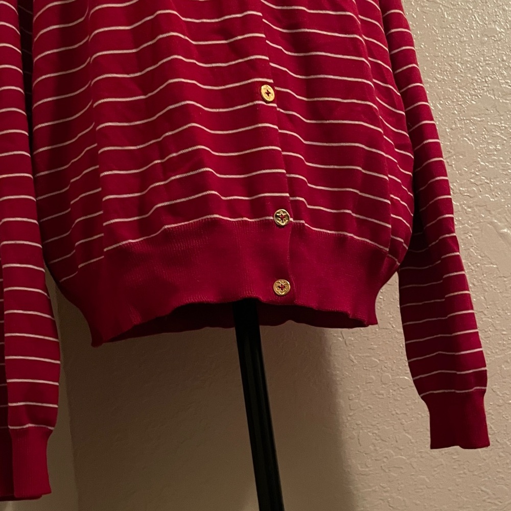 Ralph Lauren Women’s Plus Red Striped Silk Blend Long Sleeve Cardigan Plus 1X - Picture 2 of 10